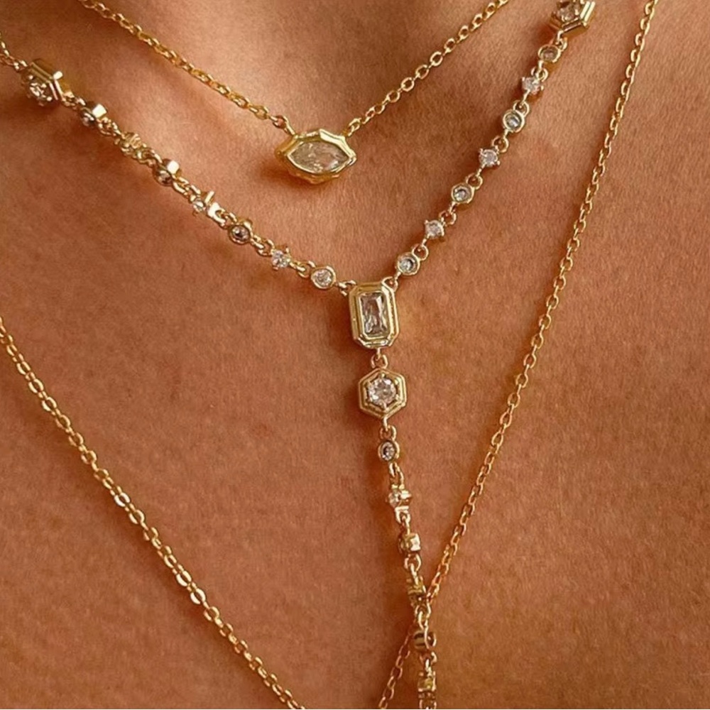 Gold Layered Drop Diamond Necklace, Gold Plated, Waterproof